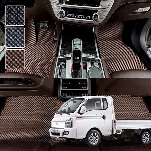 닥쏘오토,포터2 (EV공용) 더블캡 전용 3D 엠보싱 차세대 엣지형 고무매트 1열2열 세트